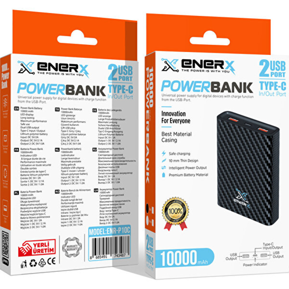 Enerx Powerbank 10000 Mah 2.1 Amper Beyaz ENR-P10C Taşınabilir Şarj Cihazı - Powerbank Fiyatı