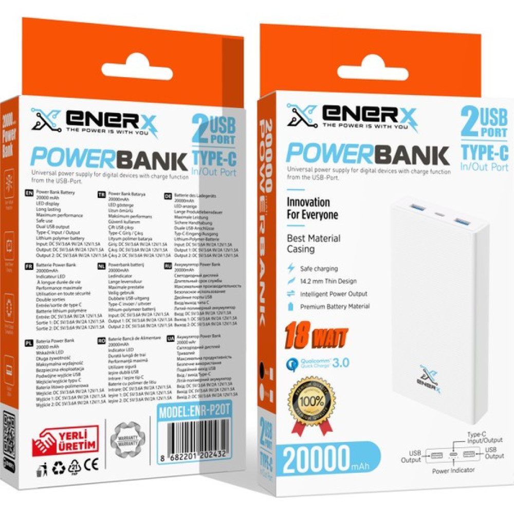 Enerx Powerbank 20000 Mah 1.0 Amper Siyah ENR-P20A Taşınabilir Şarj Cihazı - Powerbank Fiyatı