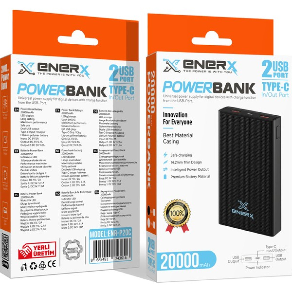 Enerx Powerbank 20000 Mah 2.1 Amper Beyaz ENR-P20C Taşınabilir Şarj Cihazı - Powerbank Fiyatı