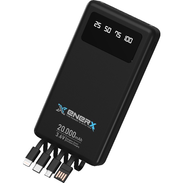 Enerx Powerbank 20000 Mah 2.1 Amper Dahili Kablolu ENR-P20DC Siyah Taşınabilir Şarj Cihazı - Powerbank Fiyatı