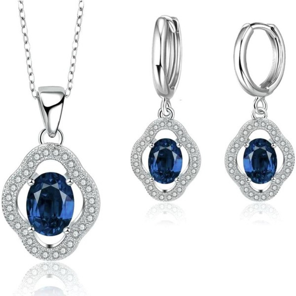 Enes Store Gümüş Safir Taşlı Bayan Kolye Küpe Seti Gümüş Kolye Set Gümüş Kolye Fiyatı