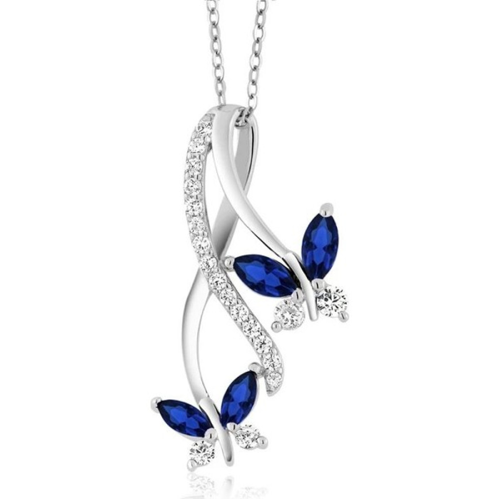 Enes Store Sonsuzluk Pırlanta Model Safir Taşlı Kelebek Gümüş Kolye Gümüş Kolye Fiyatı