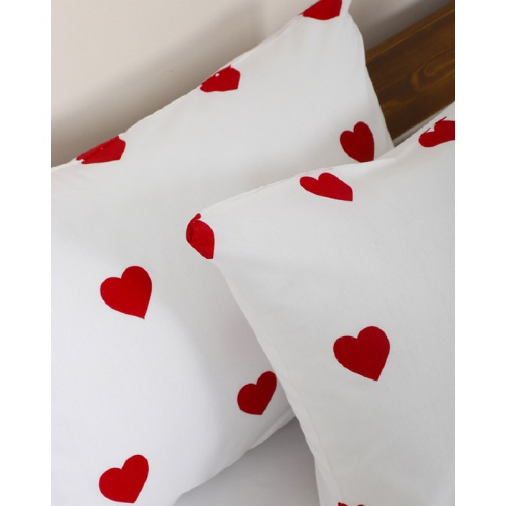 Enessa 2li Yastık Kılıfı 50*70 cm Kırmızı Kalpli Yastık Kılıfı - Beyaz - 50x70 Yastık Kılıfı Fiyatı