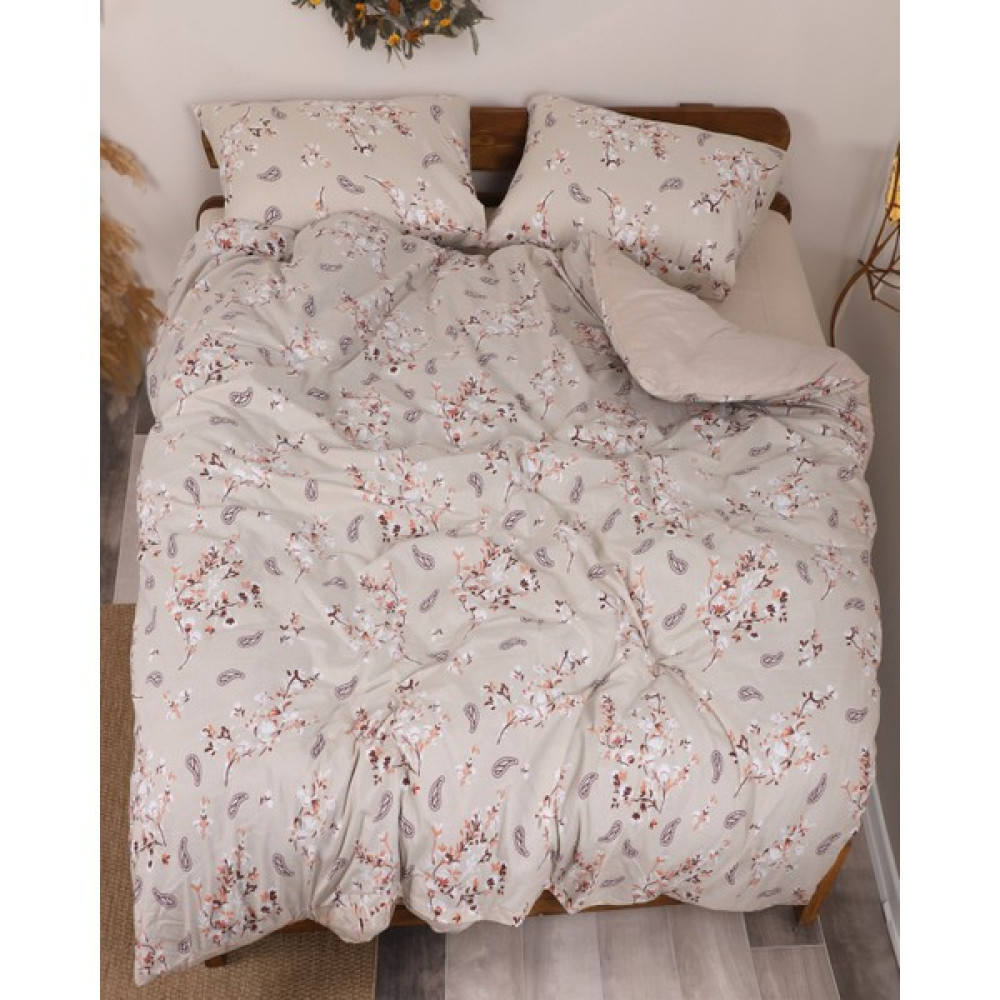 Enessa Somon çiçekli nevresim takımı çift kişilik lastikli çarşaflı (battal) - 200 x 220 cm - Bej Nevresim Takımı Fiyatı
