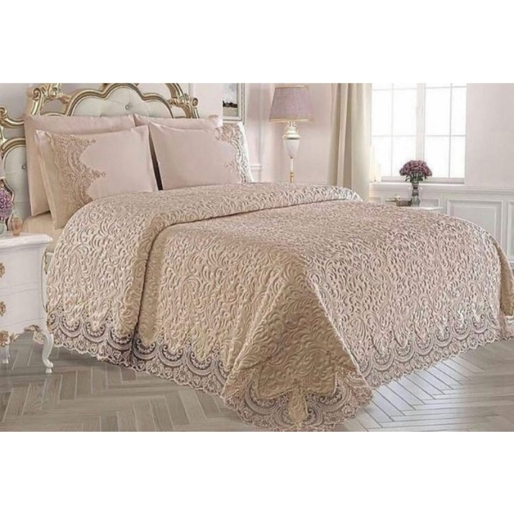 Enfal Fransız Güpürlü Battaniye Yatak Örtüsü Takımı 6 Parça - 220 x 240 cm - Cappucino Yatak Örtüsü Fiyatı