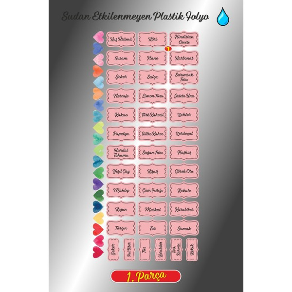 Engin Print Pembe 107 Adet Baharat-Bakliyat-Kuruyemiş Kavanoz Etiketi-Sticker - Suluboya Kalp Çıkartma Hediyeli Baharat Setleri & Baharatlıklar Fiyatı
