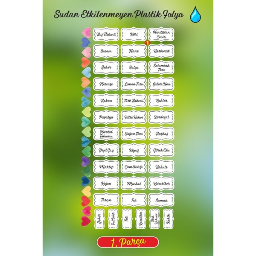 Engin Print Şeffaf 107 Adet Baharat-Bakliyat-Kuruyemiş Kavanoz Etiketi-Sticker - Suluboya Kalp Çıkartma Hediyeli Baharat Setleri & Baharatlıklar Fiyatı