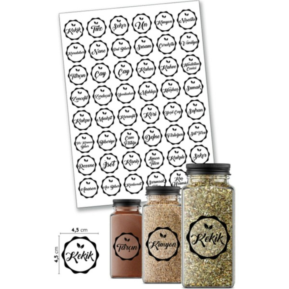 Engin Print Şeffaf Baharatlık Kavanoz Etiketi, (48 Çeşit) Baharat Sticker Baharat Setleri & Baharatlıklar Fiyatı