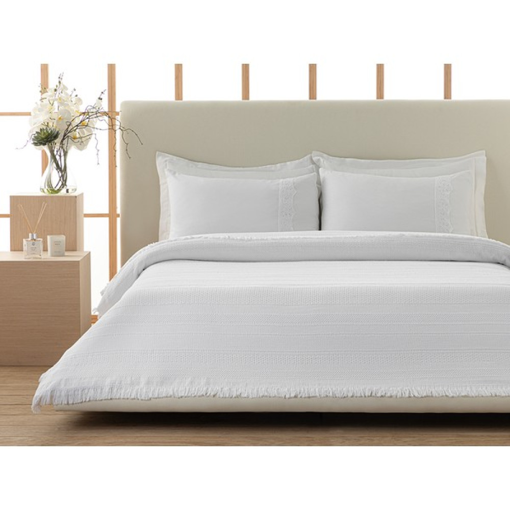 English Home Bianco Jakarlı Pamuklu Çift Kişilik Yatak Örtüsü 220X240 cm Beyaz - 220 x 240 cm Yatak Örtüsü Fiyatı