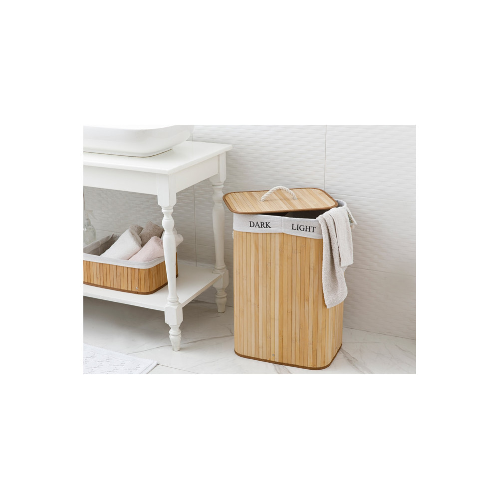 English Home Fancy Bambu Katlanabilir 2 Bölmeli Çamaşır Sepeti 40x30x60 Cm Bej Sepet Fiyatı