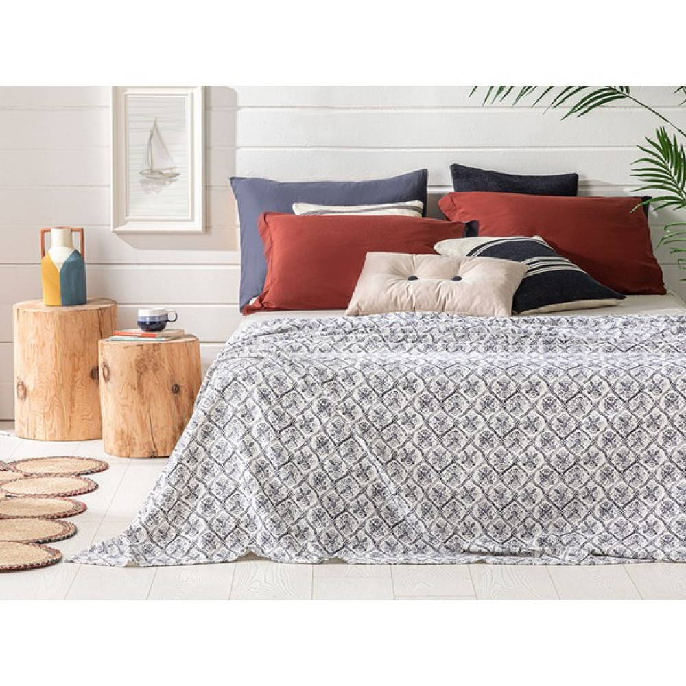 English Home Gem Roses Baskılı Çift Kişilik Pike 200 x 220 cm Indigo - Renkli Pike & Pike Takımı Fiyatı