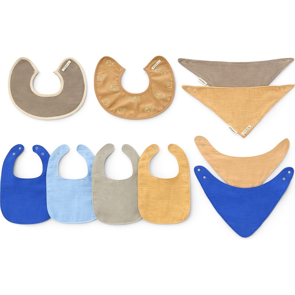 Enhitbaby %100 Pamuk - Sıvı Geçirmez Önlük 10'lu Premium Set - Mavi - 0 - 2 Yaş Mama Önlüğü Fiyatı