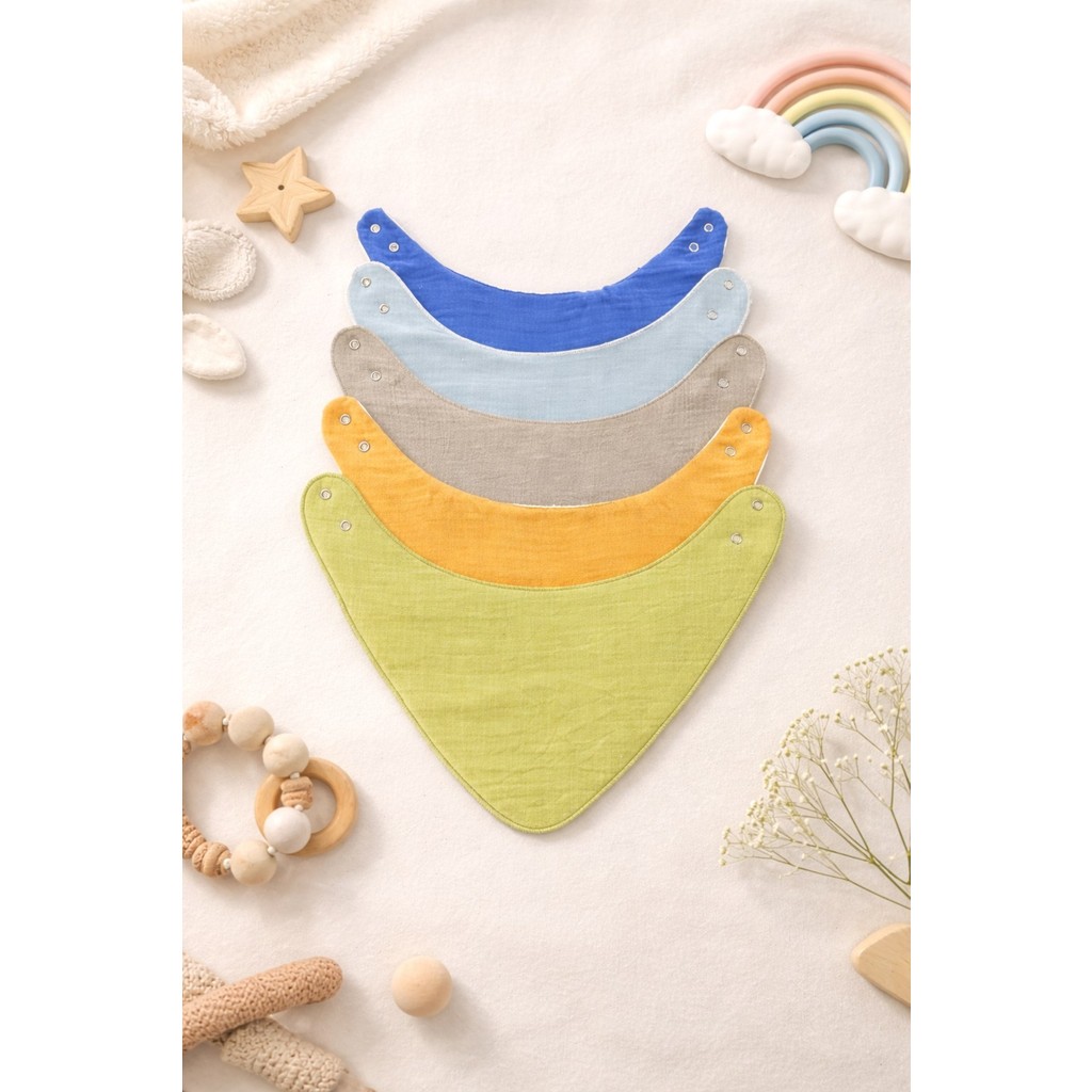 Enhitbaby %100 Pamuk Sıvı Geçirmez Oval Fular Önlük 5'li Set - Mavi - 0 - 3 Yaş Mama Önlüğü Fiyatı