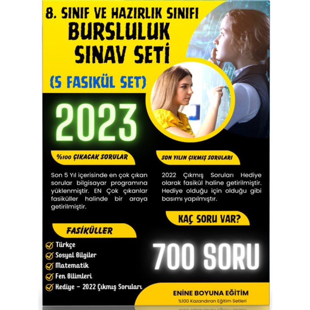 Enine Boyuna Eğitim 8. Sınıf Bursluluk Sınav Seti (5 Fasikül Kitap) Eğitim Setleri Fiyatı