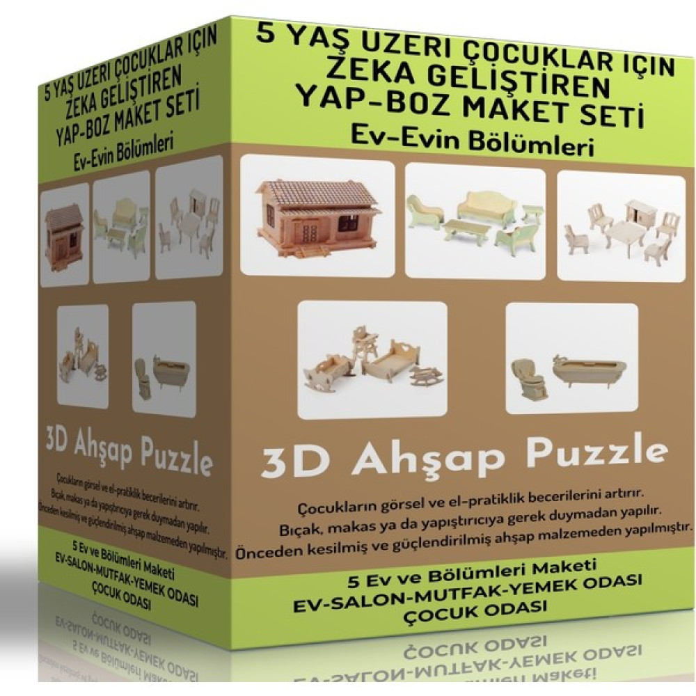Enine Boyuna Eğitim Ev ve Evin Bölümleri Yap-Boz Maket Seti (3d Ahşap Puzzle) Puzzle & Aksesuarları Fiyatı