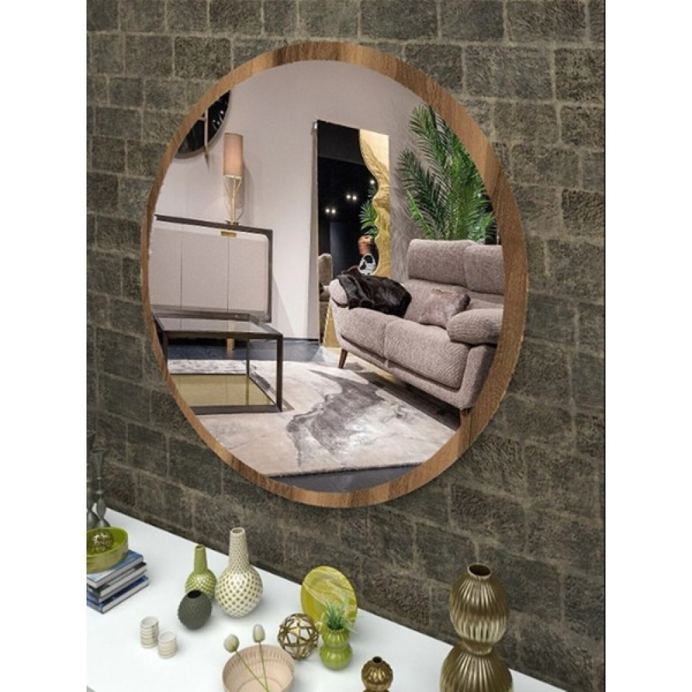 Enirey Dekoratif Yuvarlak Antre Hol Koridor Duvar Salon Mutfak Banyo Wc Ofis Aynası 50 cm - Koyu Kahverengi - 50x50 Banyo Aynası Fiyatı