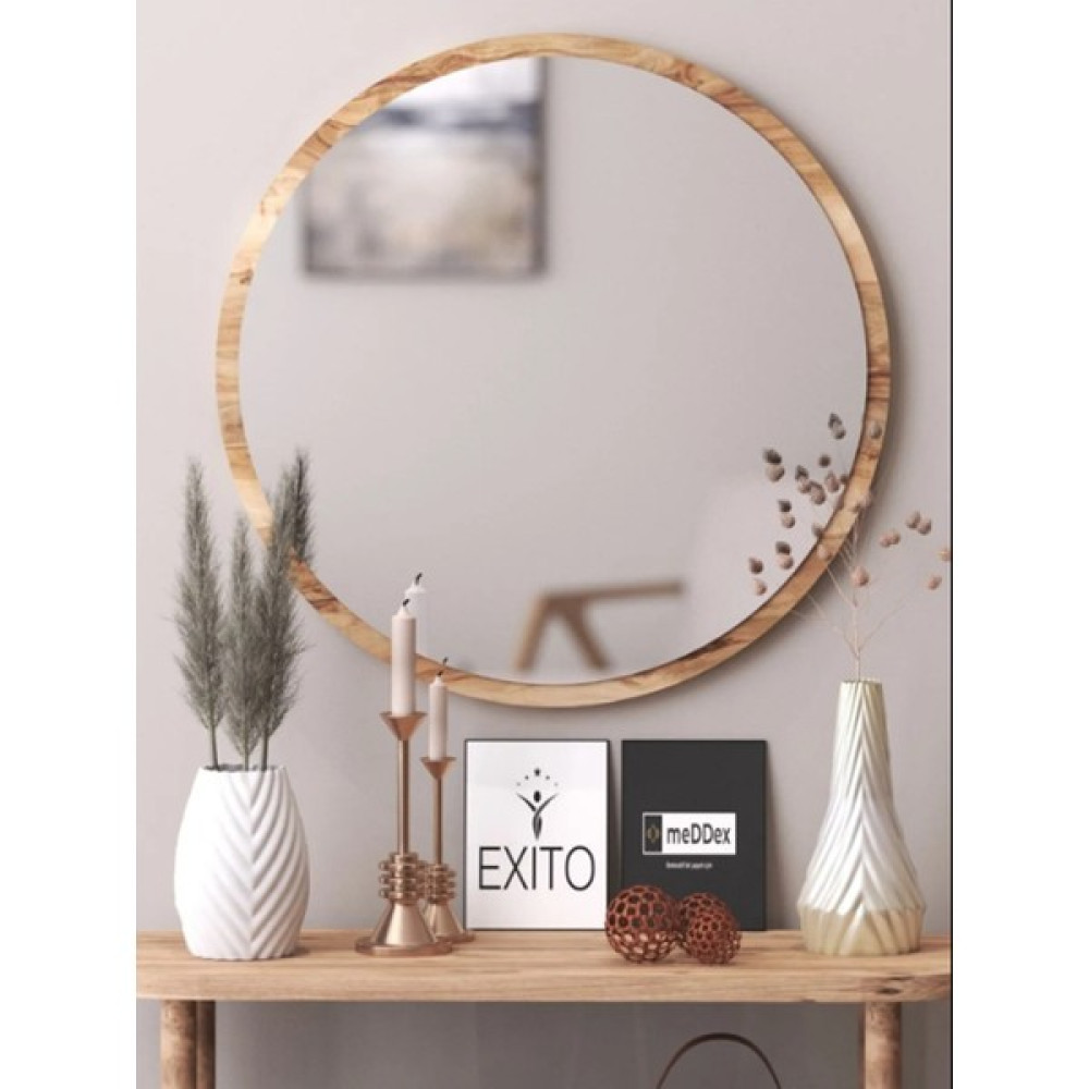 Enirey Dekoratif Yuvarlak Antre Hol Koridor Duvar Salon Mutfak Banyo Wc Ofis Aynası 59 cm - Açık Kahverengi - 59x59 Banyo Aynası Fiyatı
