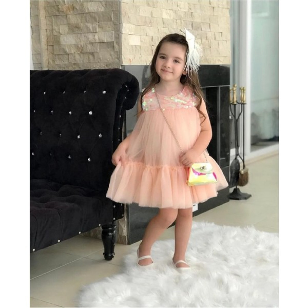 Enjoy Bebe Somon Pullu Abiye Elbise 0013 Bebek Elbisesi Fiyatı