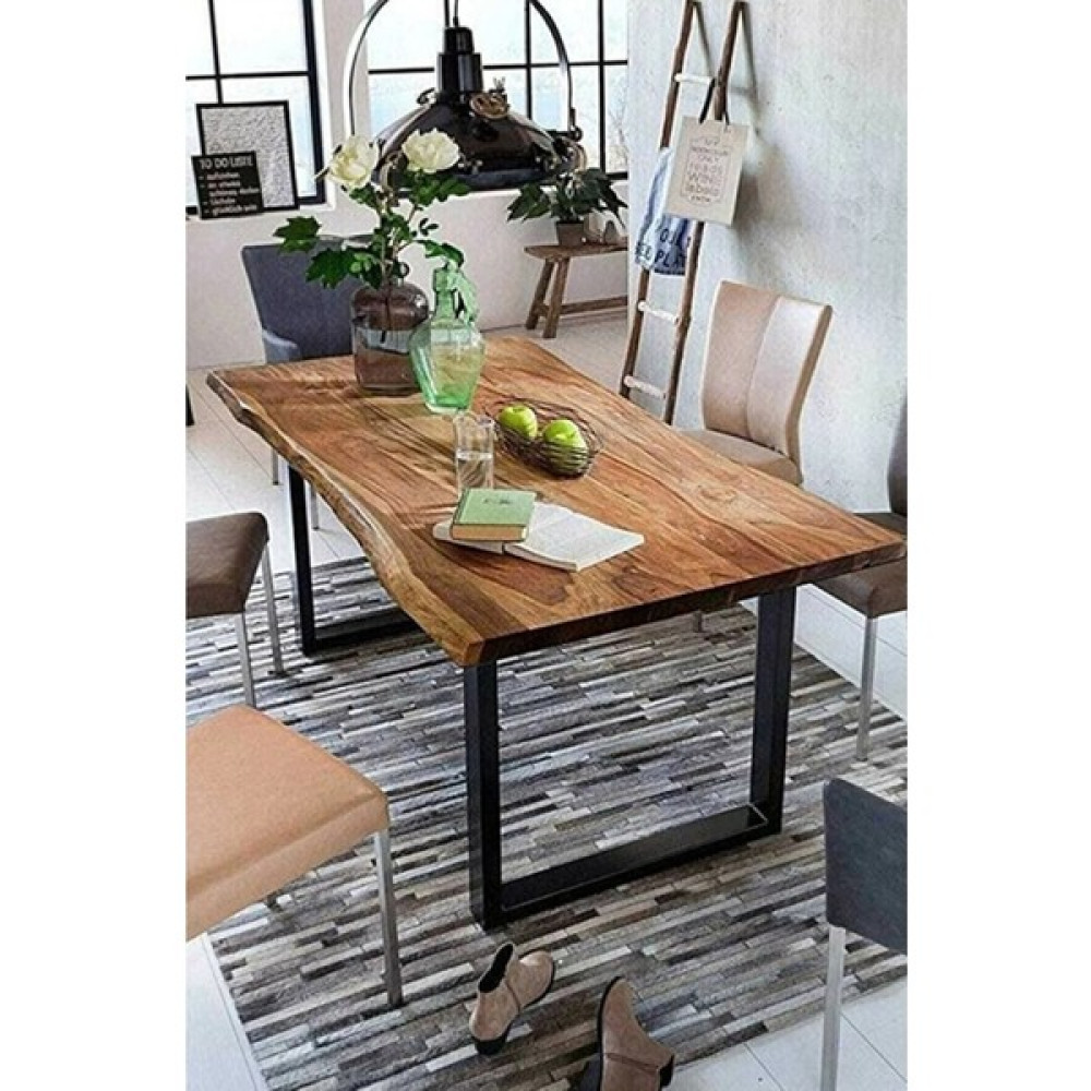 Enjoy Life Ahşap Kütük Yemek Masası Kare Ayak - 80 x 180 Yemek & Mutfak Masası Fiyatı