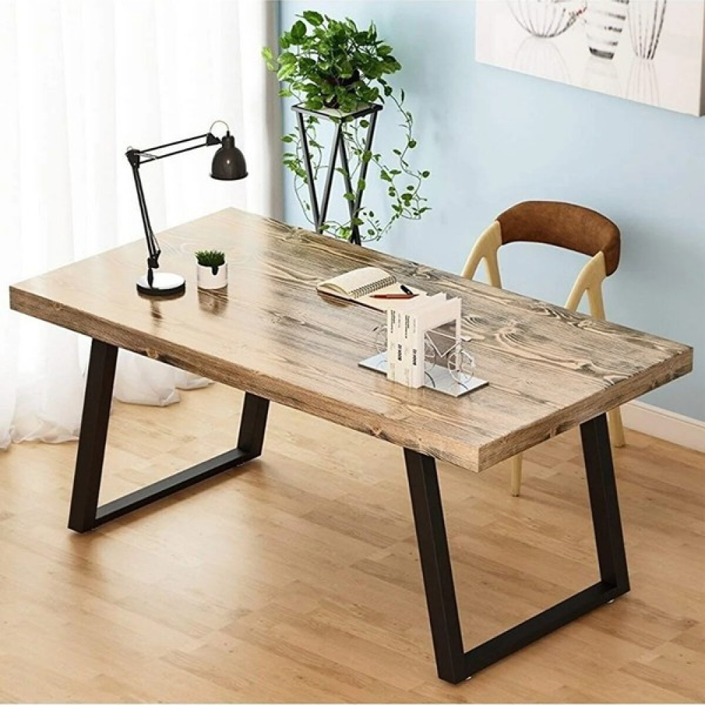 Enjoy Life Ahşap Masif Ağaç Doğal Çalışma Masası Demir Iskelet Ofis Masası - 100 x 200 cm Çalışma Masası Fiyatı