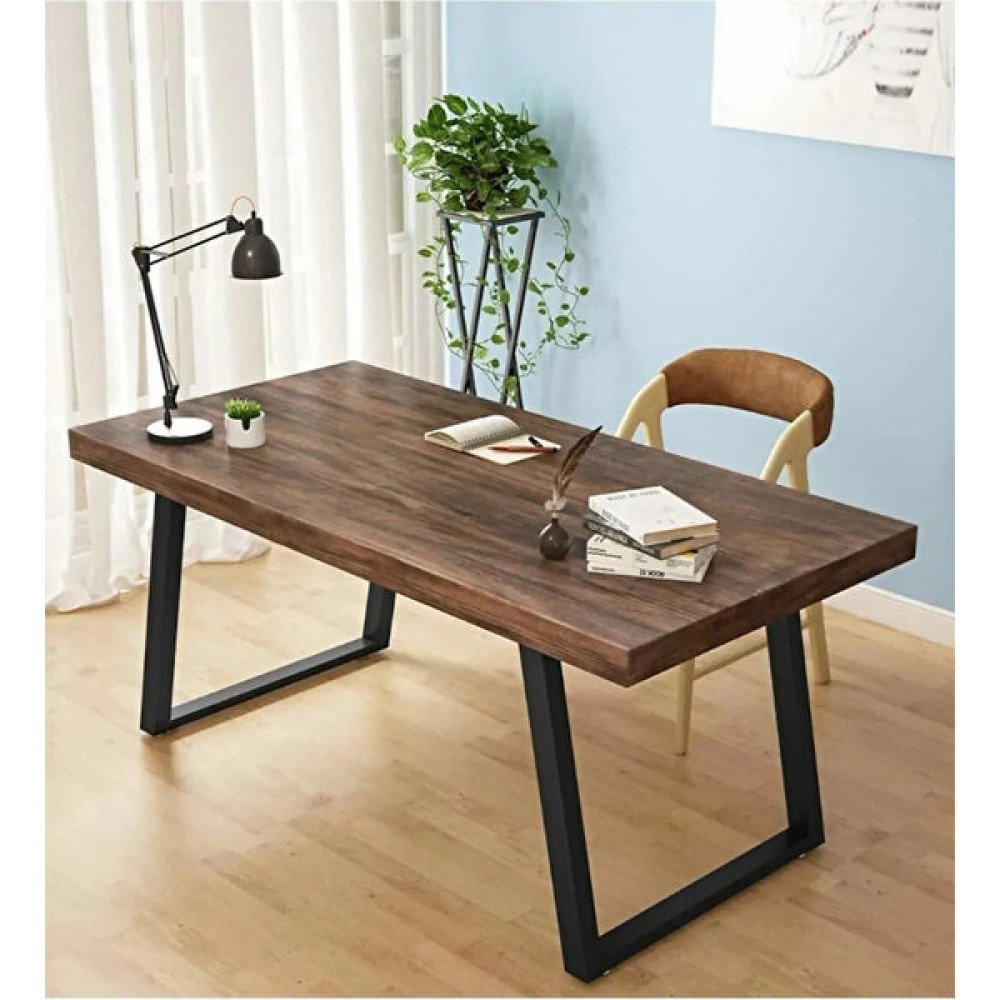 Enjoy Life Ahşap Masif Ağaç Doğal Çalışma Masası Demir Iskelet Ofis Masası - 70 x 150 cm - Ceviz Çalışma Masası Fiyatı