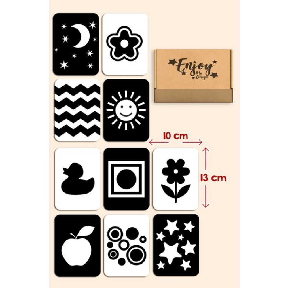 Enjoy My Design Ahşap Eğitici Kartlar 0-3 Ay Erken Eğitim Zeka Kartı Bebek Görsel Uyarım Kartları Visual Stimulation - Beyaz - 0 Bebek Oyuncakları Fiyatı