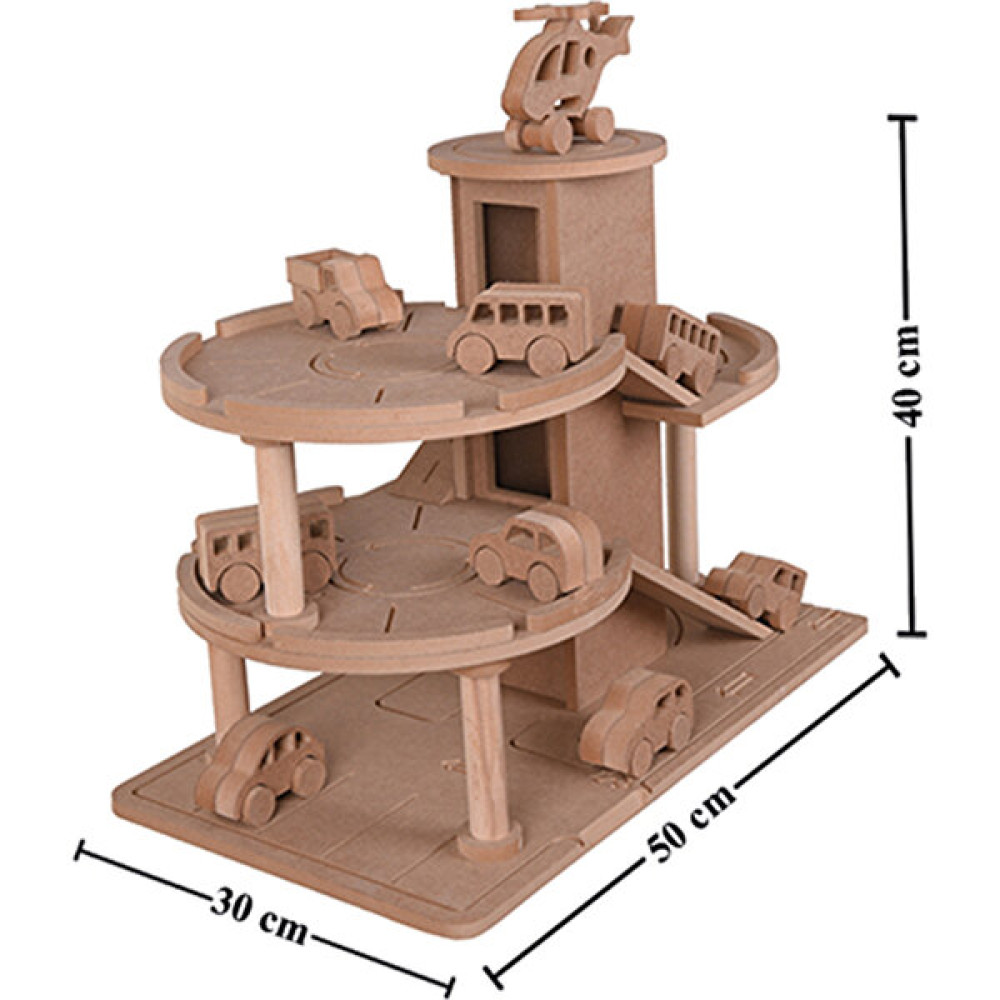 Enjoy My Design Ahşap Oyuncak Otopark + 6 Adet Oyuncak Araba + 1 Adet Helikopter - Kahverengi - 0 Bebek Oyuncakları Fiyatı