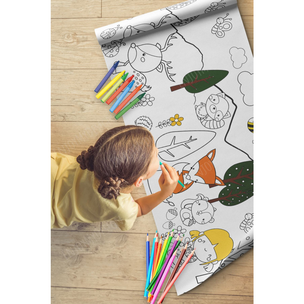 Enjoymydesign Orman Hayvanları Aktivite Boyama Kağıdı 2.5 Metre Rulo - Bebek Ve Çocuk Için Eğitici Aktivite Kağıdı Eğitici Oyuncak Fiyatı
