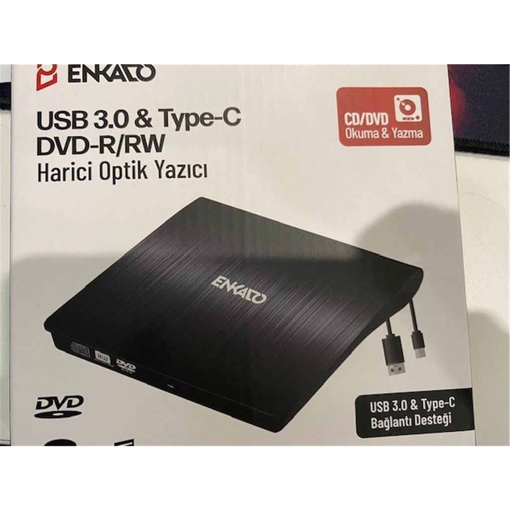 Enkado EKD-UDVD120 Type-C - USB 3.0 Dvd-R-Cd-R-Rw- Dvd-Rw Ultra Slim Harici Optik Yazıcı Siyah Bilgisayar Çevirici ve Adaptörü Fiyatı