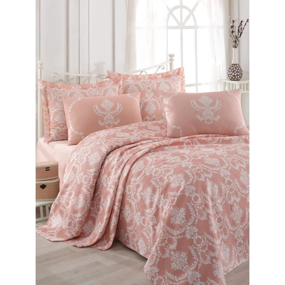 Enlora Home Baskılı Pike Takımı Çift Kişilik Pure Pudra Pike & Pike Takımı Fiyatı