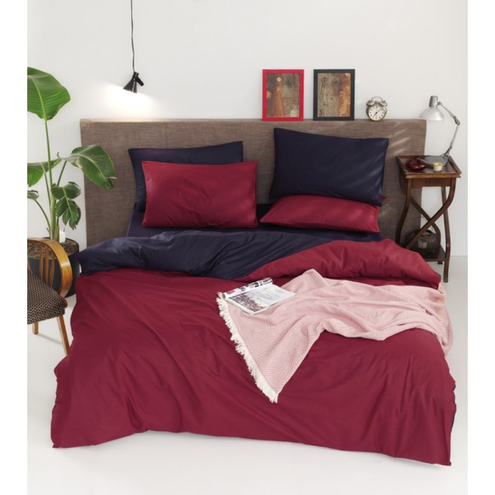 Enlora Home Çift Yönlü Bordo & Lacivert Çift Kişilik Nevresim Takımı - Bordo - Lacivert - 160 x 220 cm Nevresim Takımı Fiyatı