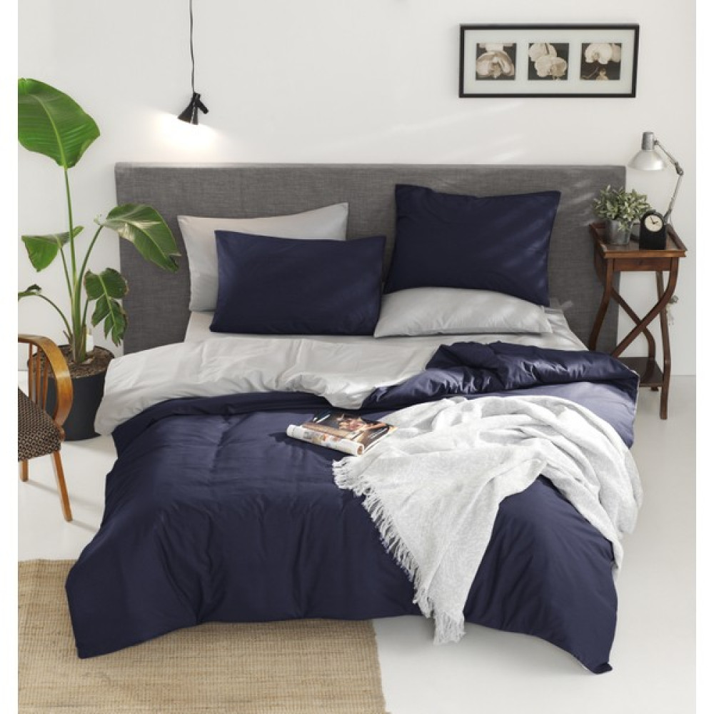 Enlora Home Çift Yönlü Lacivert & Irene Gri Çift Kişilik Nevresim Takımı - Lacivert - Gri - 160 x 220 cm Nevresim Takımı Fiyatı