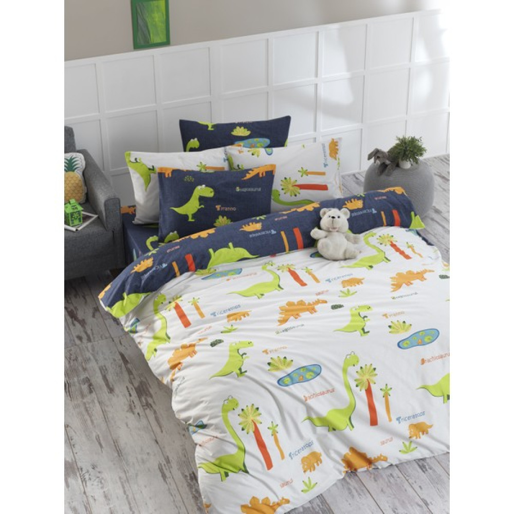 Enlora Home Dinolar Beyaz Doğal Pamuk Çift Kişilik Nevresim Seti - 200 x 220 cm Nevresim Takımı Fiyatı