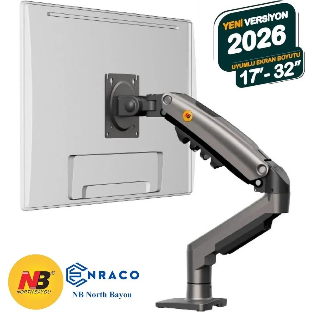 Enraco North Bayou NB F80 17"-32" Amortisörlü 2-9 Kg Monitör Standı Yeni Tasarım 2026 Versiyon Gray Edition - Gri Diğer Fiyatı
