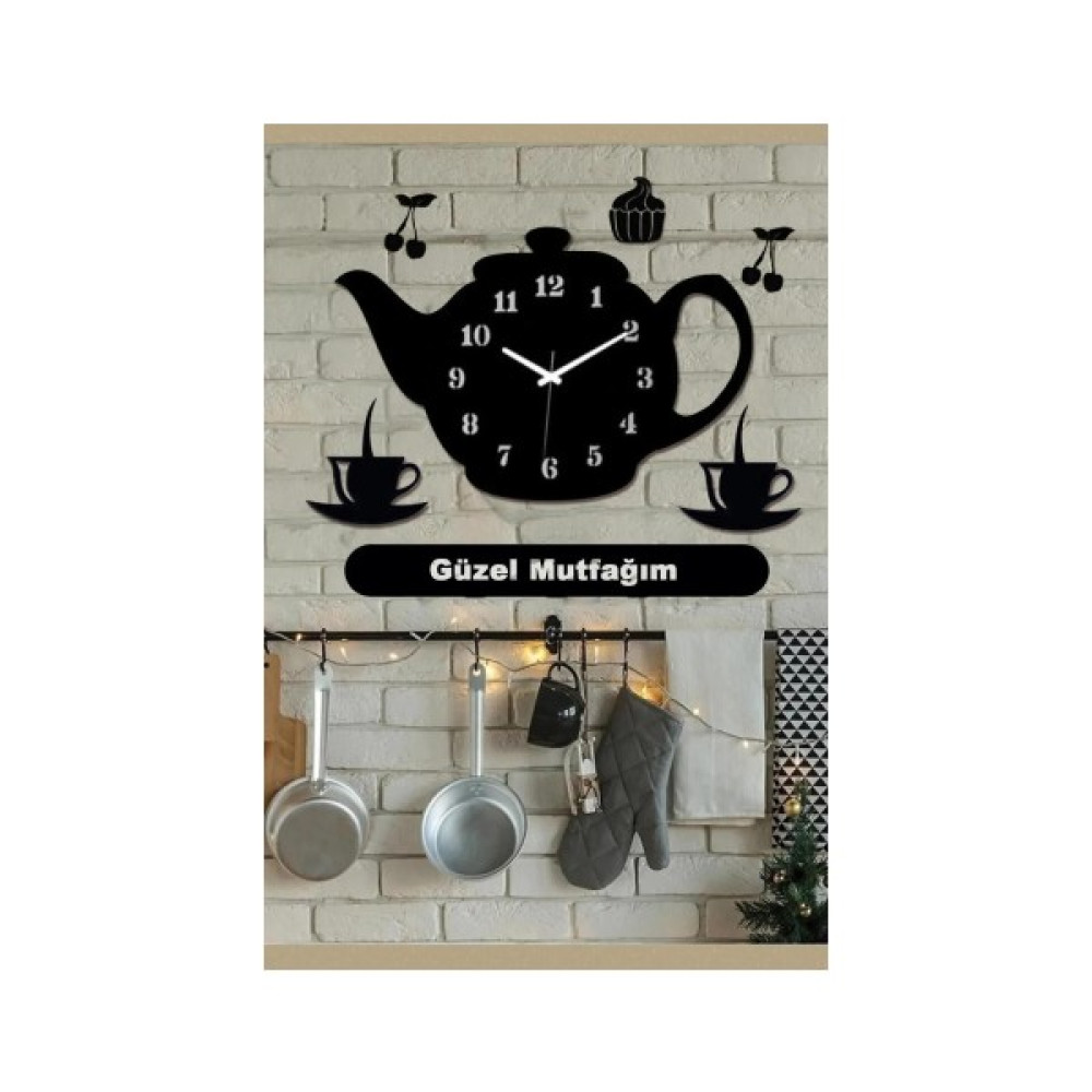 Ensa Design Demlik Tasarımlı Dekoratif Ahşap Mutfak Duvar Saati Kişiye Özel Büyük Boy Saat Çapı- 50X30CM Dekoratif Saat Fiyatı
