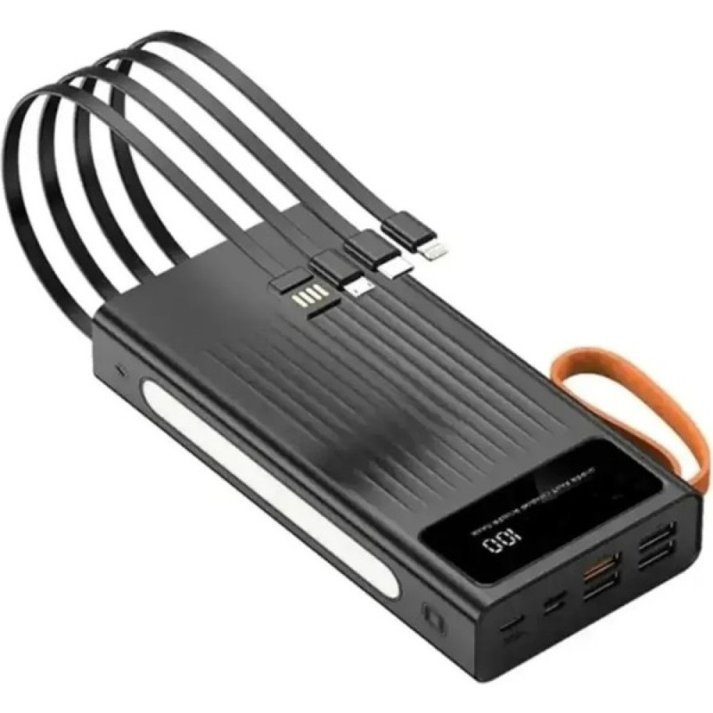 Enshall 30.000 Mah Powerbank 22,5W Hızlı Şarj Özellikli Kendinden Kablolu ve Fenerli Güç Bankası - Siyah Taşınabilir Şarj Cihazı - Powerbank Fiyatı