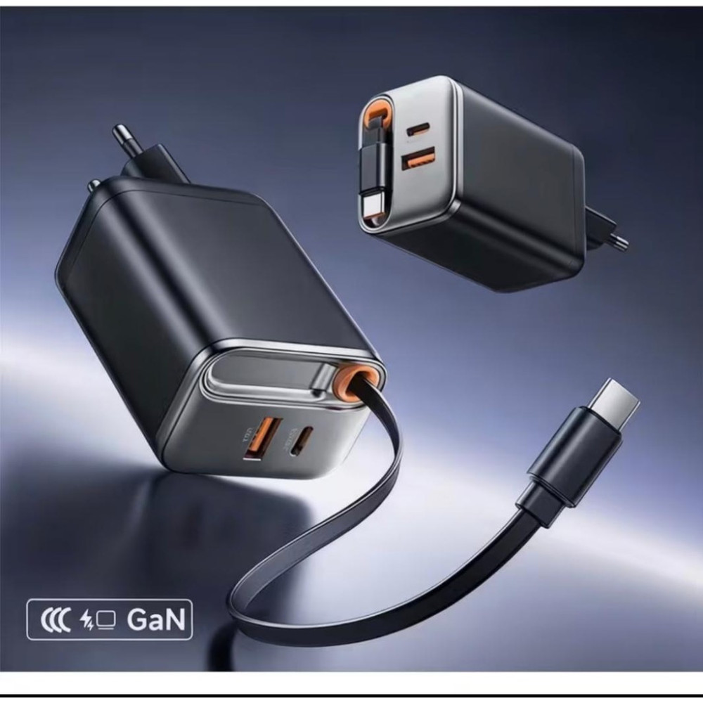 Enshall 65W Frf Hızlı Şarj Adaptörü Pd 3A Type-C Dahili Kablolu 1xtype-C 1xusb Girişli Hızlı Şarj Adaptörü - Siyah Cep Telefonu Şarj Cihazı Fiyatı