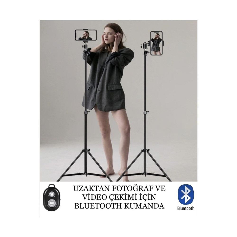 Enshall Bluetooth Kumandalı Tripod 2.1 Metre Metal Ring Lıght Lamba Ayağı 360 Döner Başlıklı Telefon Tutucu Fotoğraf Makinesi Aksesuarları Fiyatı