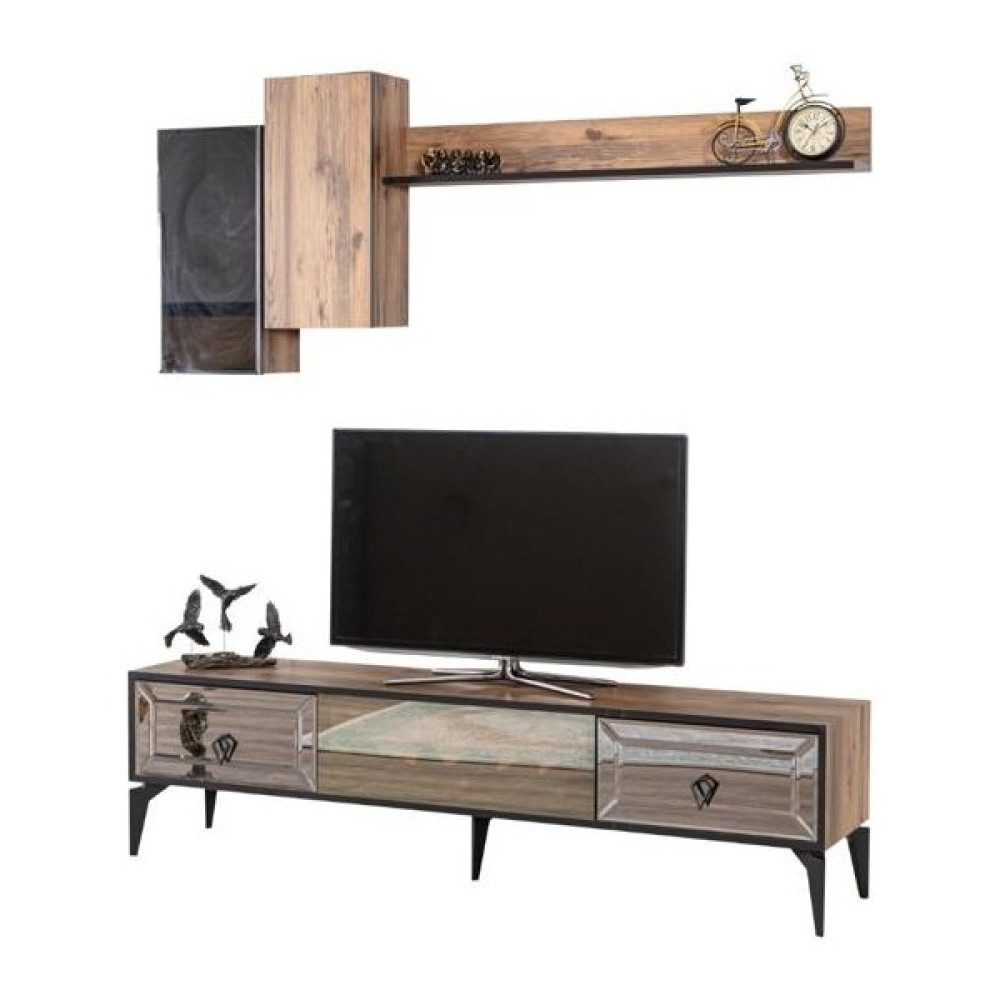 Ensi Home Şömineli Tv Ünitesi Ceviz Tv Ünitesi / Sehpası Fiyatı