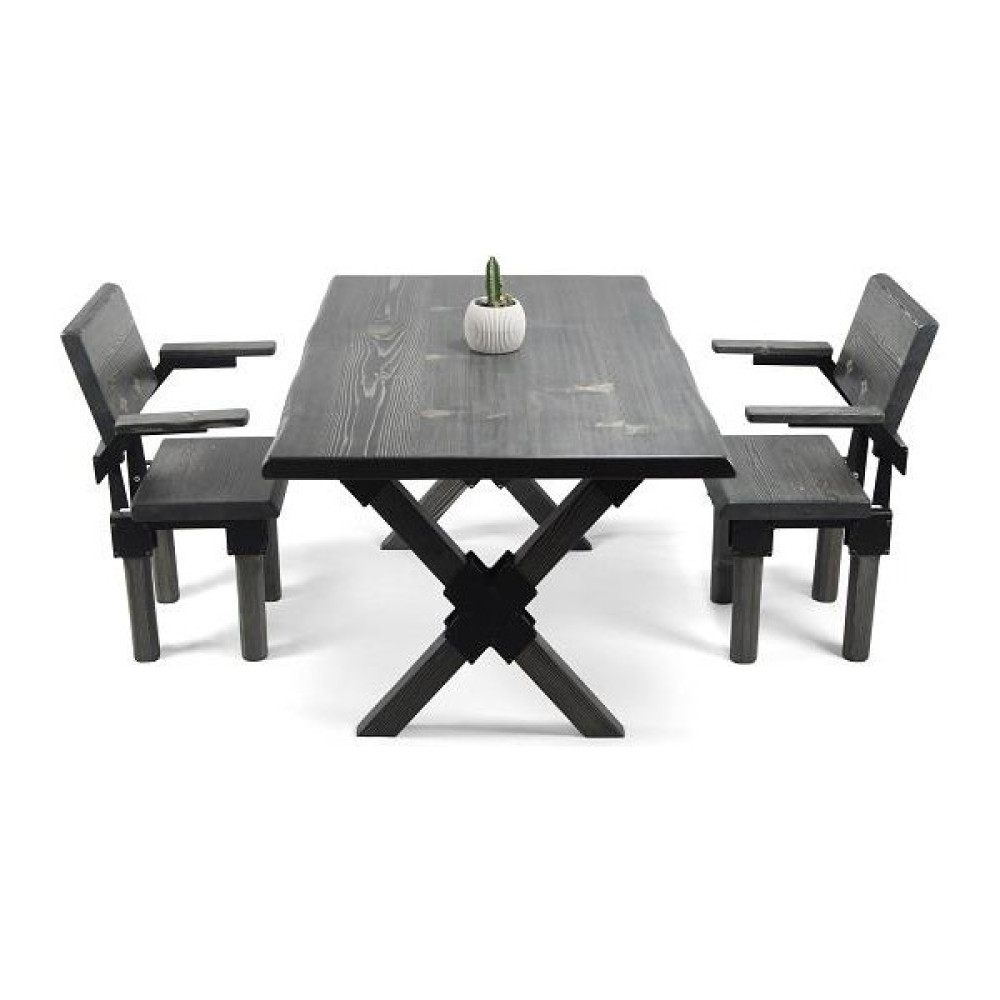 Entema Doğal Ağaç Masif Ahşap Yemek Masası 60 cm x 120 cm 2 Sandalye - Antrasit Yemek & Mutfak Masası Fiyatı
