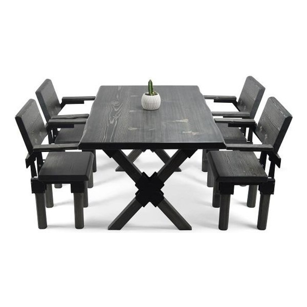Entema Doğal Ağaç Masif Ahşap Yemek Masası 75 cm x 145 cm 4 Sandalye - Antrasit Yemek & Mutfak Masası Fiyatı