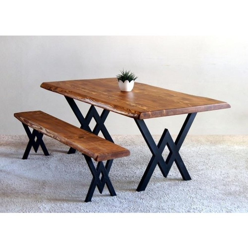 Entema Doğal Ağaç Masif Kütük Masa 60 cm x 90 cm + 1 Bank Bench ( Metal Ayak ) - 60 x 90 cm Yemek & Mutfak Masası Fiyatı