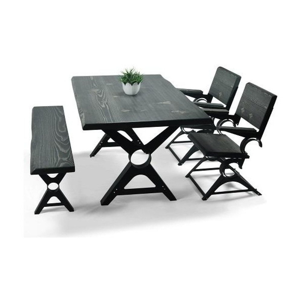 Entema Doğal Ağaç Masif Kütük Masa 75CM x 185CM 1 Bank + 4 Sandalye - 75 x 185 cm Yemek & Mutfak Masası Fiyatı