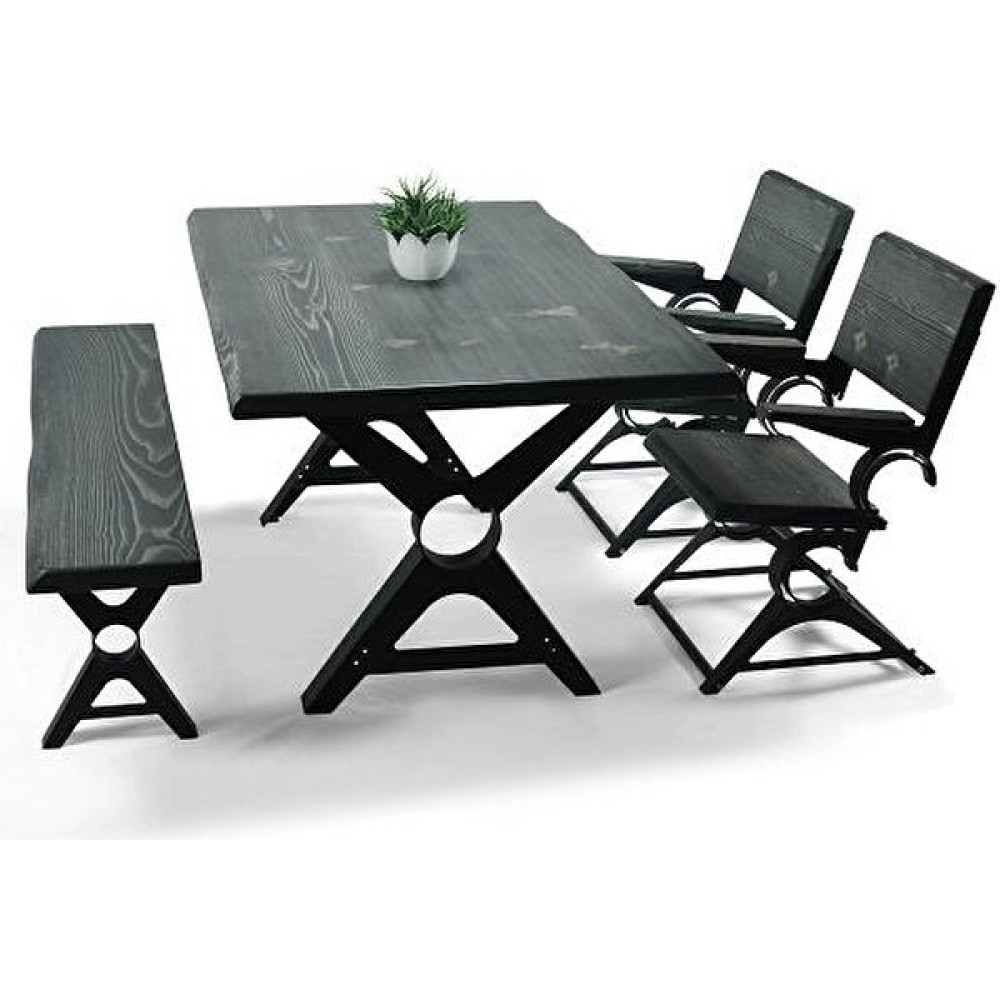 Entema Doğal Ağaç Masif Kütük Masa 90CM x 120CM 1 Bank + 2 Sandalye - 90 x 120 cm Yemek & Mutfak Masası Fiyatı