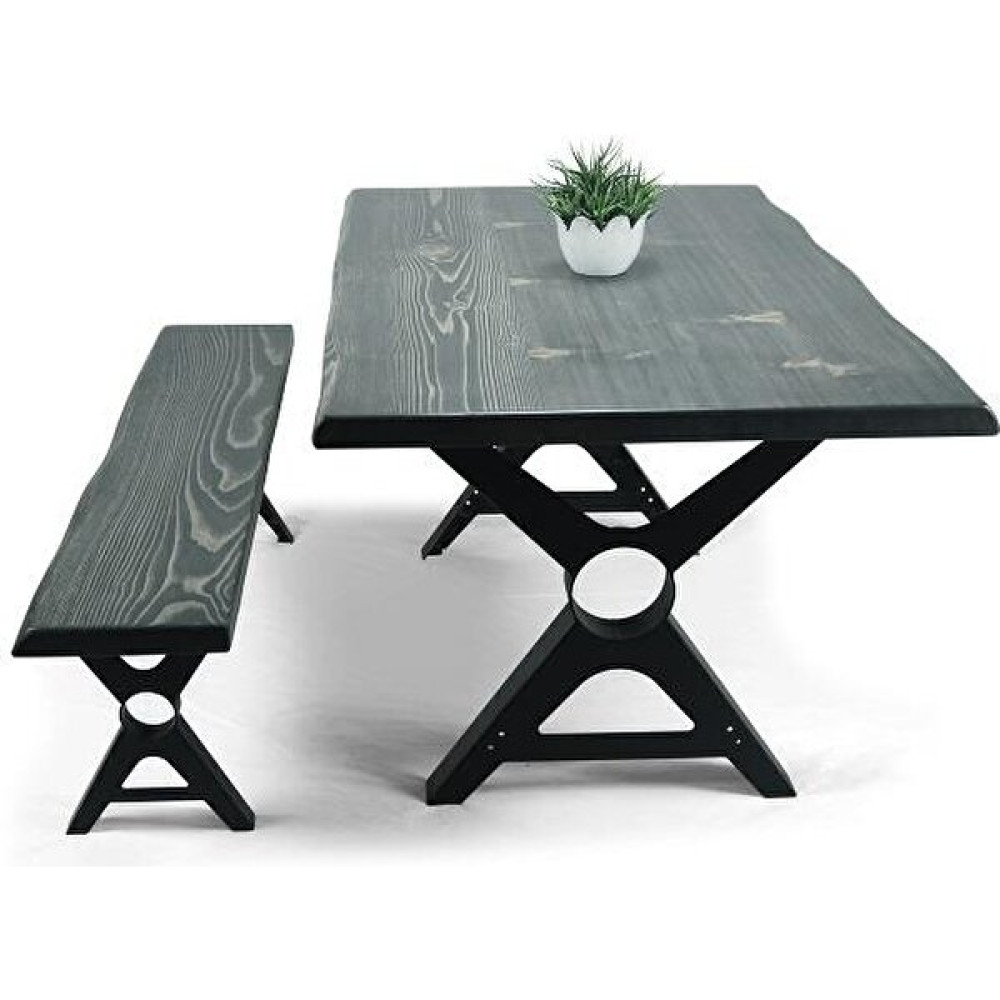 Entema Doğal Ağaç Masif Kütük Masa ( Metal Ayak ) 60CM X120CM + 1 Bank Bench - Ahşap Yemek & Mutfak Masası Fiyatı