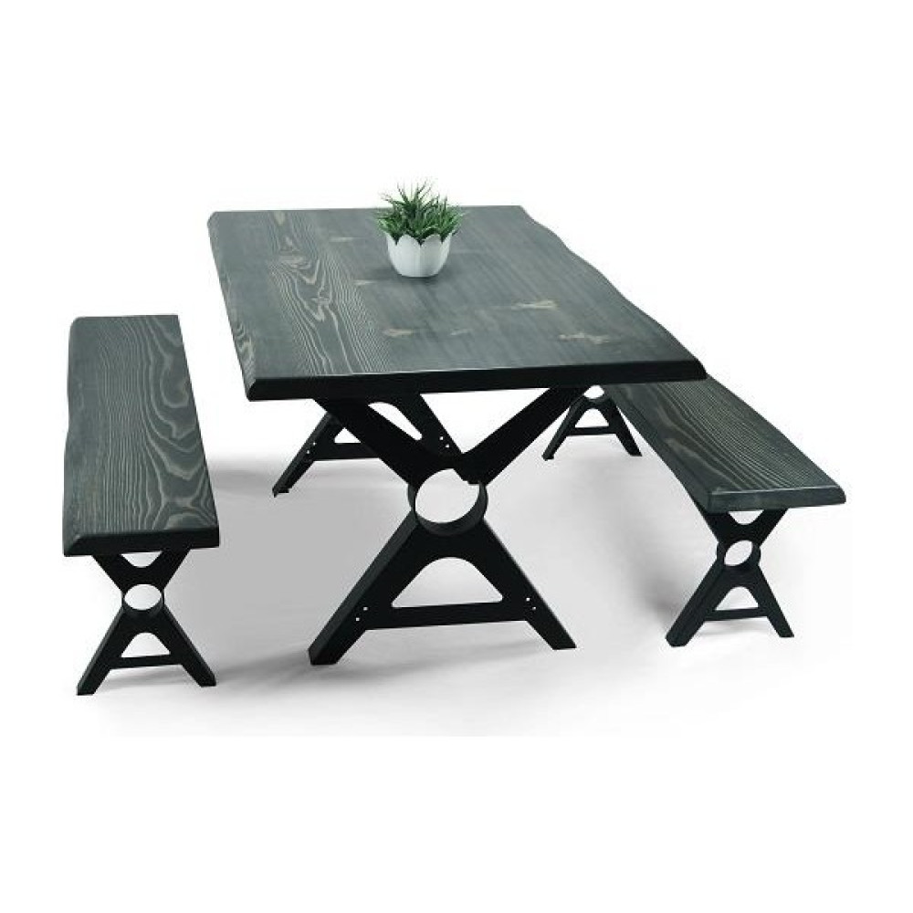 Entema Doğal Ağaç Masif Kütük Masa ( Metal Ayak ) 75CM x 185CM + 2 Bank Bench - Siyah Yemek & Mutfak Masası Fiyatı