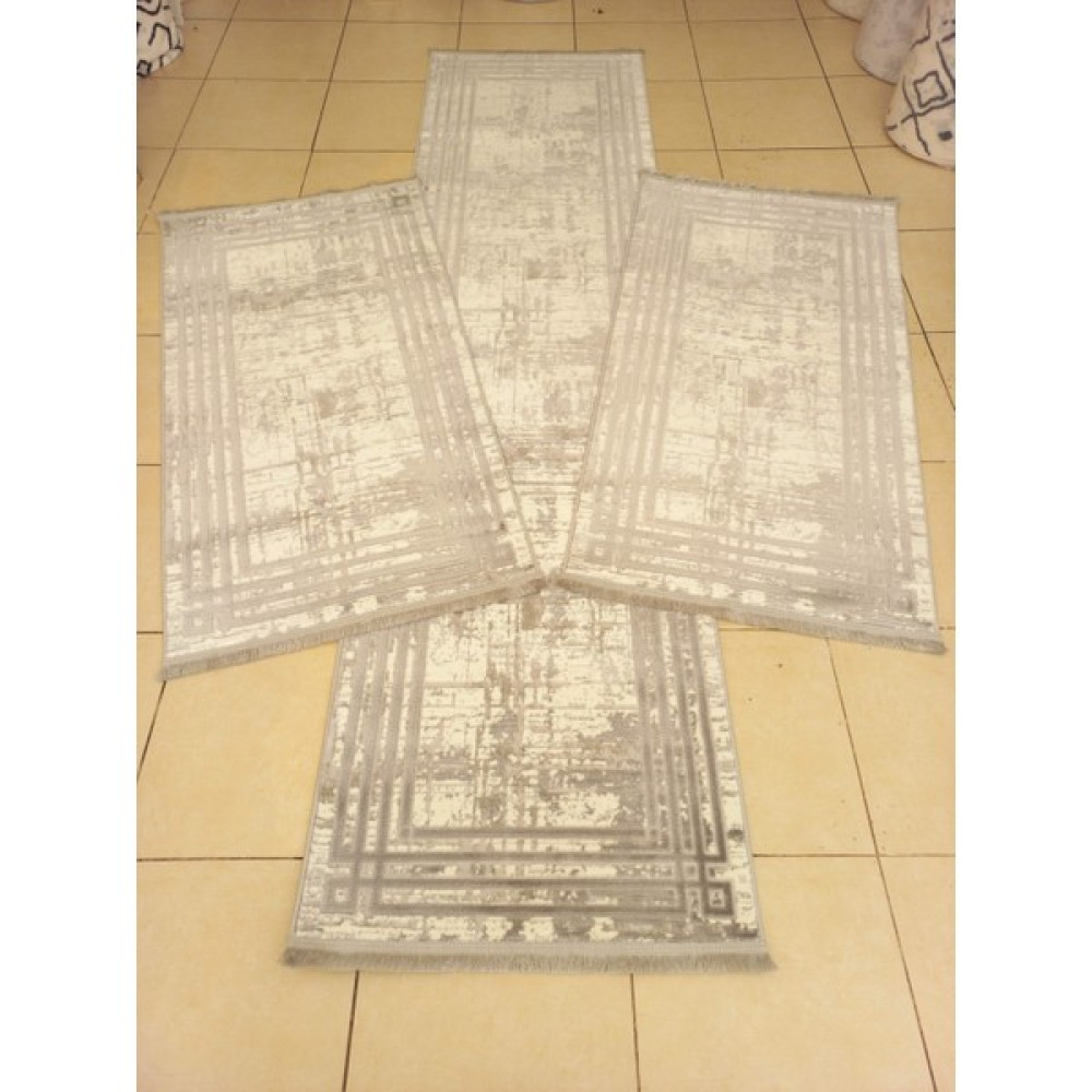 Enva Home %100 Akrilik Iplik Modern Tarzda 3 Lü Set Gri Beyaz Dokuma Saçaklı Yatak Odası Halısı 4009 - Gri - Beyaz - 80 x 600 cm Salon Halısı Fiyatı