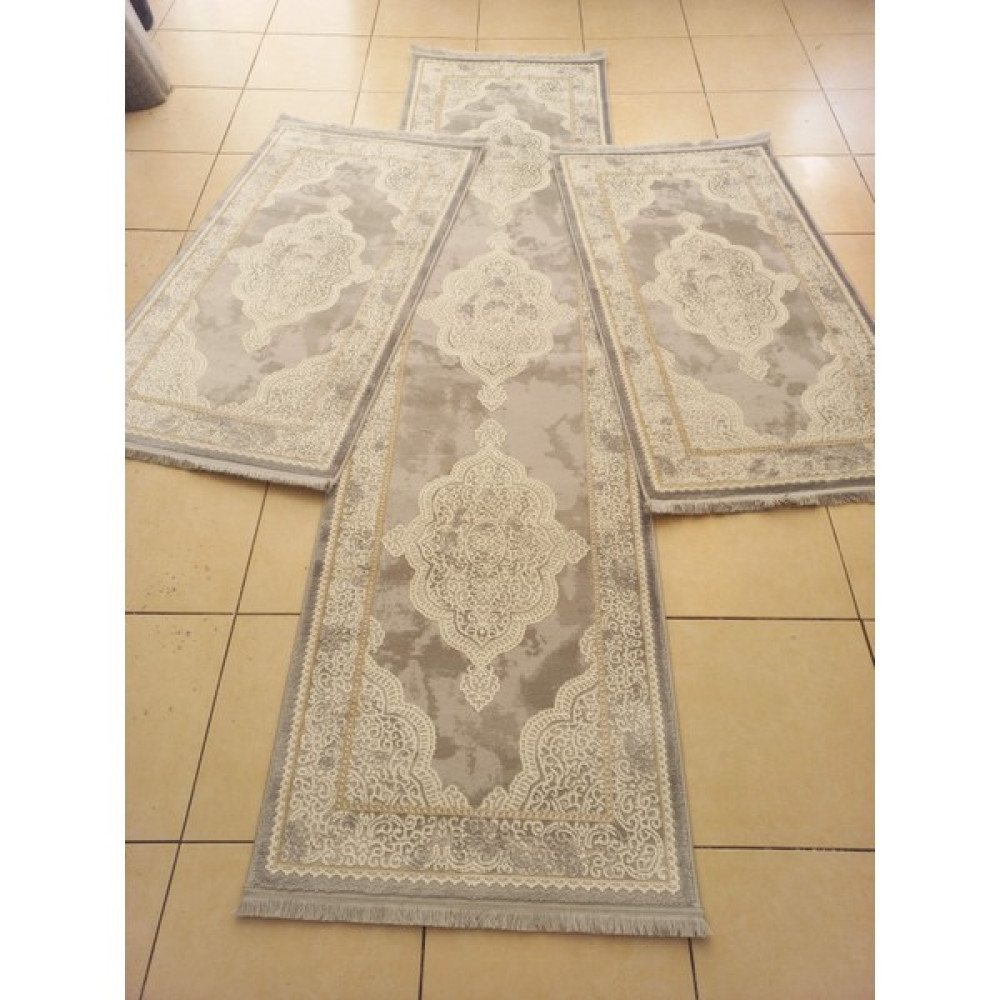 Enva Home %100 Akrilik Iplik Modern Tarzda 3 Lü Set Gri Beyaz Dokuma Saçaklı Yatak Odası Halısı 4039 - 80 x 600 cm - Gri - Beyaz Salon Halısı Fiyatı