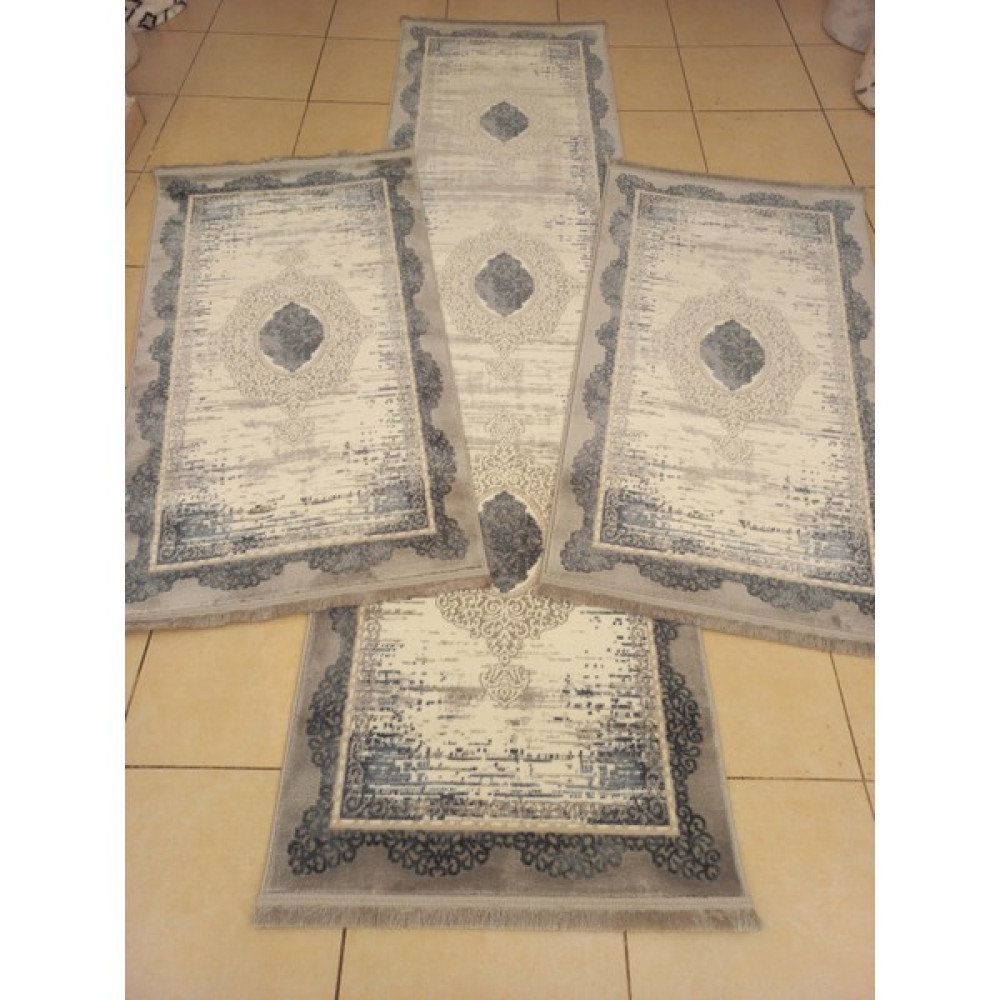 Enva Home %100 Akrilik Iplik Modern Tarzda 3 Lü Set Gri Mavi Dokuma Saçaklı Yatak Odası Halısı 4098 - Gri - Mavi - 80 x 600 cm Salon Halısı Fiyatı