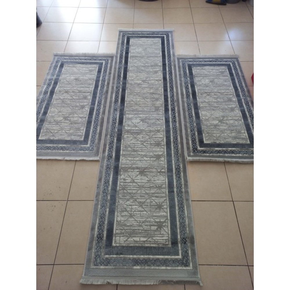 Enva Home %100 Akrilik Iplik Modern Tarzda 3'lü Set Gri Mavi Dokuma Saçaklı Yatak Odası Halısı 4204 - Mavi - Gri - 80 x 600 cm Salon Halısı Fiyatı